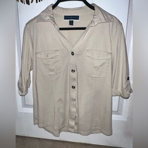 Karen Scott Light Beige Collared Shirt